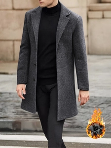 Cappotto in lana da uomo in tweed grigio scuro con revers classico monopetto