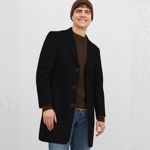 Men's Slim Fit Mid Length Trench Coat Notch Lapel Single Breasted Woolen Feel Overcoat For Business Casual Autumn Winter Wear