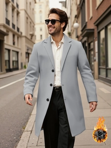 Men's wool blend overcoat in light grey with warm quilted lining and classic lapel collar