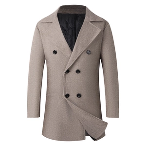 Manteau croisé en laine pour hommes avec motif à chevrons et doublure matelassée