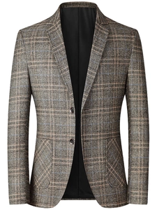 Classic grey-brown glen plaid business blazer for men with notch lapels and two buttons