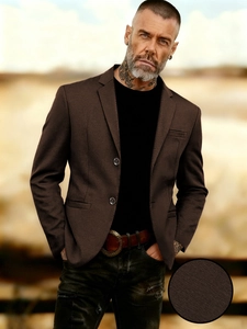Men's dark brown casual blazer jacket with classic notch lapel and fine twill fabric detail