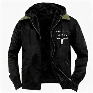 Men's winter heavy padded hooded jacket with skull print and warm fleece lining