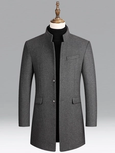 Manteau en laine pour hommes gris foncé avec col montant et coupe business élégante