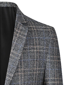 Men's business casual grey check blazer featuring premium tweed fabric and notched lapel detail