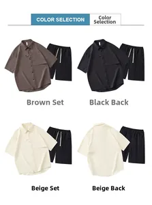 Détails d'ensembles décontractés d'été avec texture gaufrée en marron, noir et beige