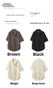Men's textured short sleeve shirt made of 95% polyester available in brown, black and beige