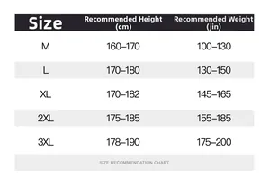 Size recommendation chart for summer sun protection quick-dry sports set showing M to 3XL