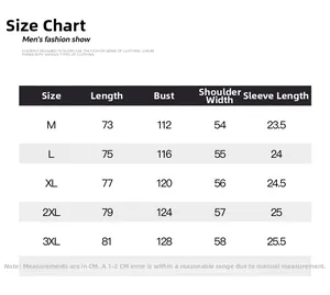 Detailed size chart for men's loose casual shirt featuring textured fabric measurements