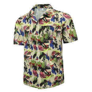 Men's casual short sleeve shirt featuring colorful abstract graffiti print and breathable fabric