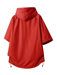 Rückansicht der roten atmungsaktiven Kapuzenwindjacke mit Mesh-Gewebe und verstellbarem Kordelzug