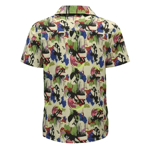Men's loose short sleeve shirt with colorful abstract graffiti print and polo collar