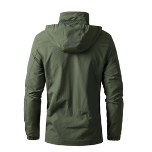 Men's green windbreaker back view with breathable mesh lining and elastic cuffs