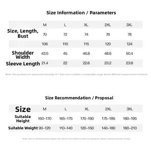 Detailed size chart for men's short sleeve shirt showing bust, length and shoulder measurements