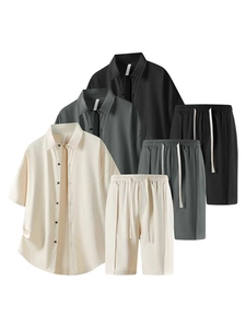 Ensemble Décontracté Homme Été Chemise Manches Courtes et Short Polyester Refroidissant Élastique Tenue Deux Pièces pour Extérieur
