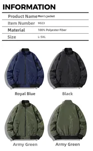 Detailed size chart and multi-color view of men's padded flight bomber jackets
