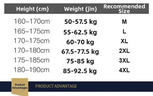 Men's washed cotton jacket size chart showing height and weight recommendations in M-4XL