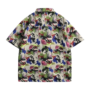 Men's short sleeve shirt with colorful abstract graffiti print and classic collar