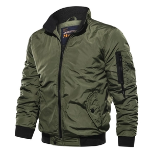 Blouson aviateur pour homme vert armée avec bords-côtes et poche utilitaire