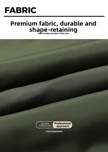 Close-up of durable army green high-density synthetic fabric on casual baseball jacket