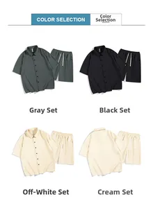 Men's ice silk lounge set with short sleeve shirt and drawstring shorts in three colors