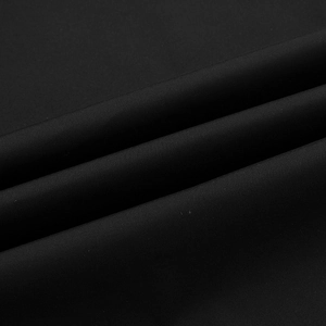 Close-up of black polyester fabric texture showing the fine weave and matte finish