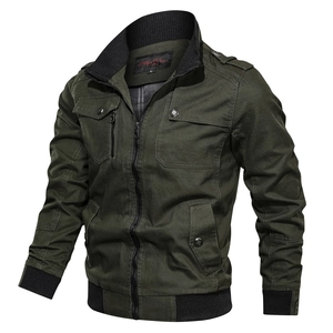Men's Casual Washed Cotton Workwear Jacket Stand Collar Windproof Military Style Ribbed Cuffs Multi Pockets Outerwear Coat For Men