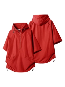 Rotes Kurzarm-Windbreaker-Set mit Kapuze, verstellbarem Kordelzug und Seitentaschen