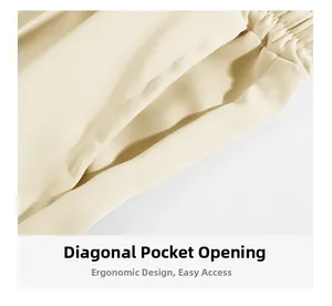 Detail of ergonomic slant side pocket on beige ice silk stretch leisure shorts for men