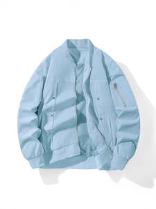 Herren Bomberjacke in Hellblau Übergröße mit Ärmeltasche und stylischen Metalldetails