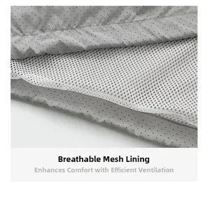 Detail view of breathable inner mesh lining and perforated quick-dry grey fabric