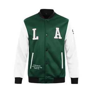 Classic green and white baseball jacket with LA embroidery and athletic collegiate style