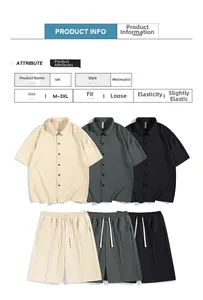 Men's ice silk summer set details showing size M-3XL chart and color options