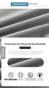 Detail of grey perforated breathable fabric made of 100% polyester for summer outdoor wear