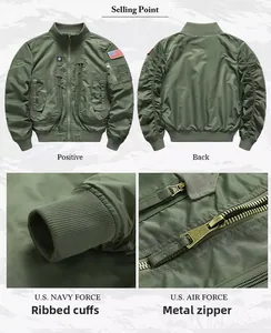 Detail view of MA-1 flight jacket showing ribbed cuffs and tactical arm pocket