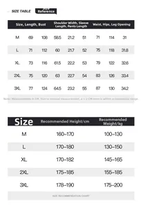 Detailed size chart for men ice silk casual set from size M up to 3XL for perfect fitting