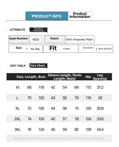 Size chart for summer loose hooded techwear set with detailed measurements in CM