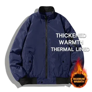 Men's Classic Bomber Jacket Stand Collar Zip Up Flight Coat Solid Color Padded Outwear Windproof Casual Sporty Military Jacket