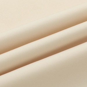 Macro shot of cream-colored plain weave fabric texture for men's casual baseball jacket