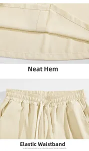 Detail of elastic waistband with drawstring and neat hem on ice silk summer shorts