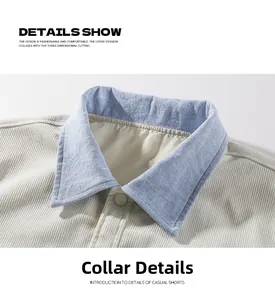 Nahaufnahme des Kragens mit Cord-Struktur und Denim-Kontrastdetails der Jacke