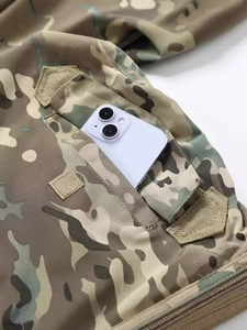 Men's camouflage flight jacket featuring a functional side pocket for smartphones
