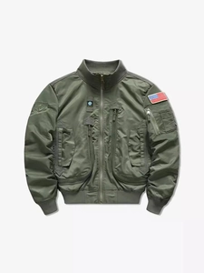 Army green MA-1 bomber jacket with military tactical style and classic pilot collar