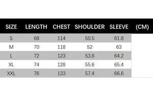 Size guide for lightweight color-block knit jacket showing CM measurements S to XXL