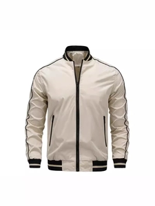 Slim fit men casual jacket with striped rib cuffs and black piping on sleeves