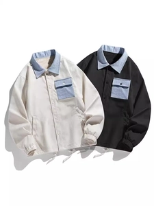 Herren Lässig Cord Patchwork Jacke Mit Denim Revers Langarm Locker Workwear Oberbekleidung Modischer Kordelzug Saum Mantel