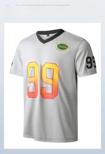Detail of grey retro sports jersey featuring breathable mesh fabric and gradient number print