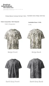 Tableau détaillé montrant la texture velours tie-dye et les spécifications en polyester