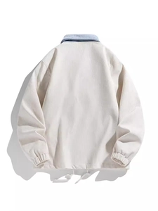 Beigefarbene Cordjacke für Herren mit Kontrastkragen und Tunnelzug in der Rückansicht