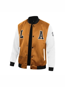 Men Varsity Jacket Polyester Color Block Letter LA Embroidery Patchwork Baseball Bomber Coat Casual Streetwear Top